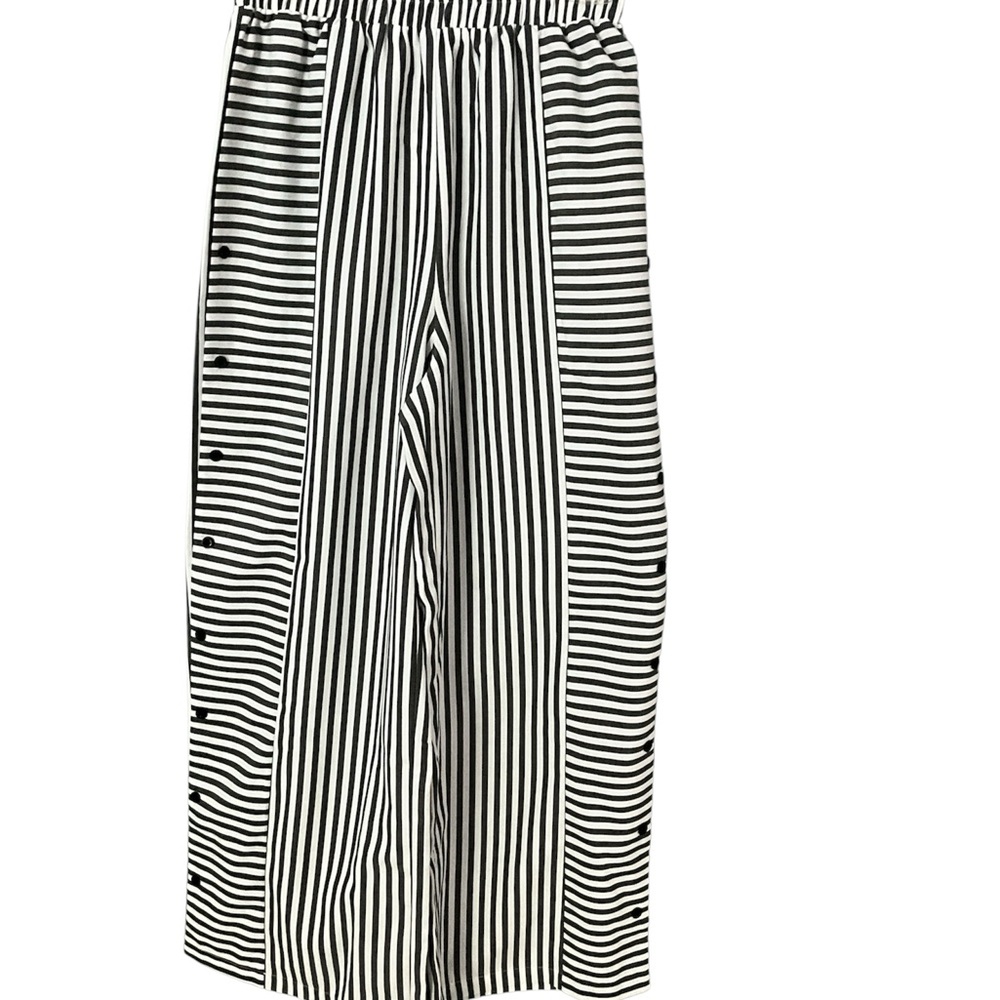 Women’s Wide Leg Black/Charcoal Grey and White Striped Pants